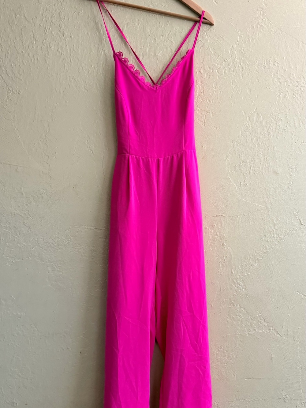 Sugarlips Hot Pink Lace-Trim Jumpsuit